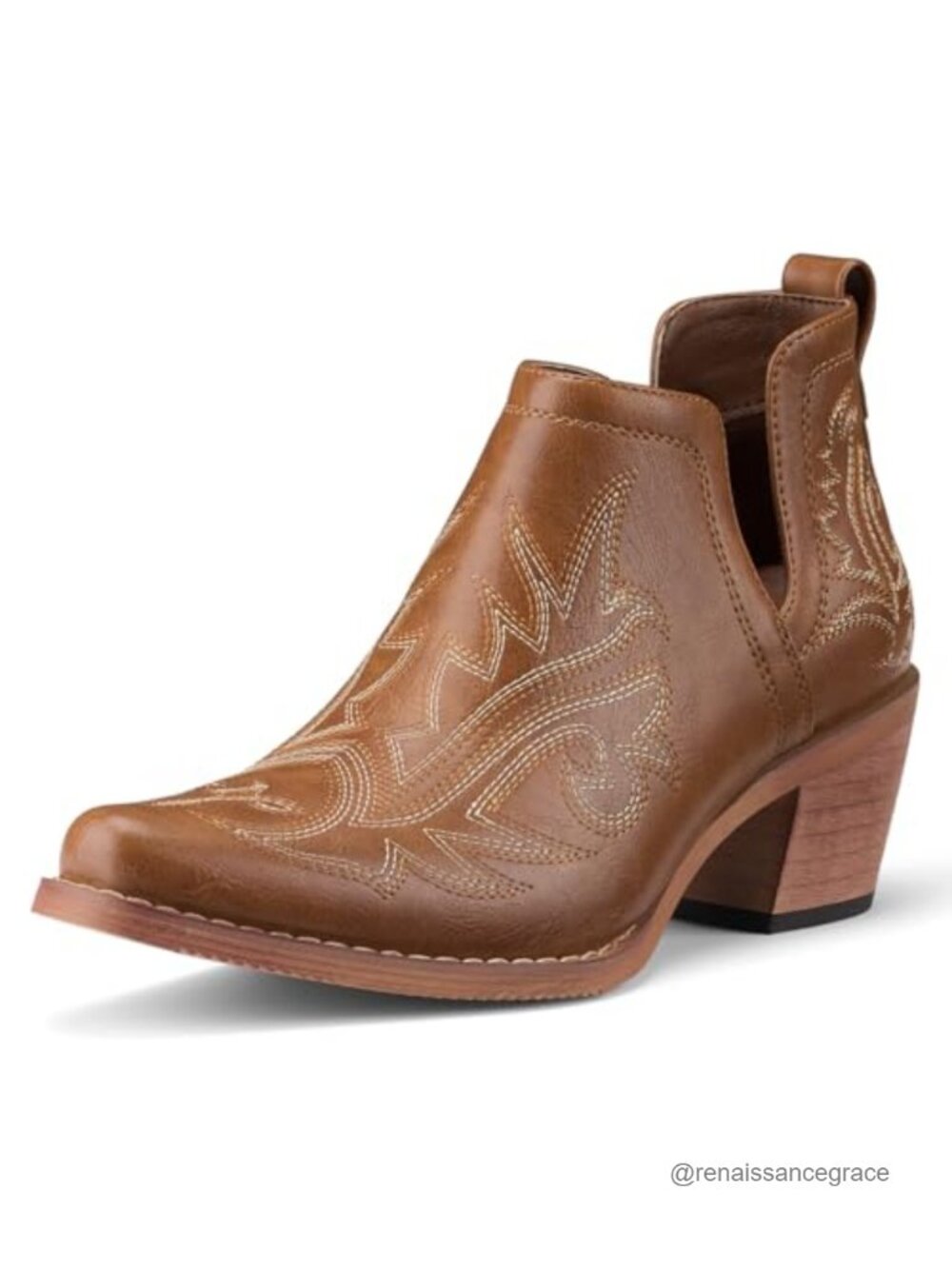 Cowboy Ankle Booties for Women, Cowgirl Short Boots, Square Toe Block Heel